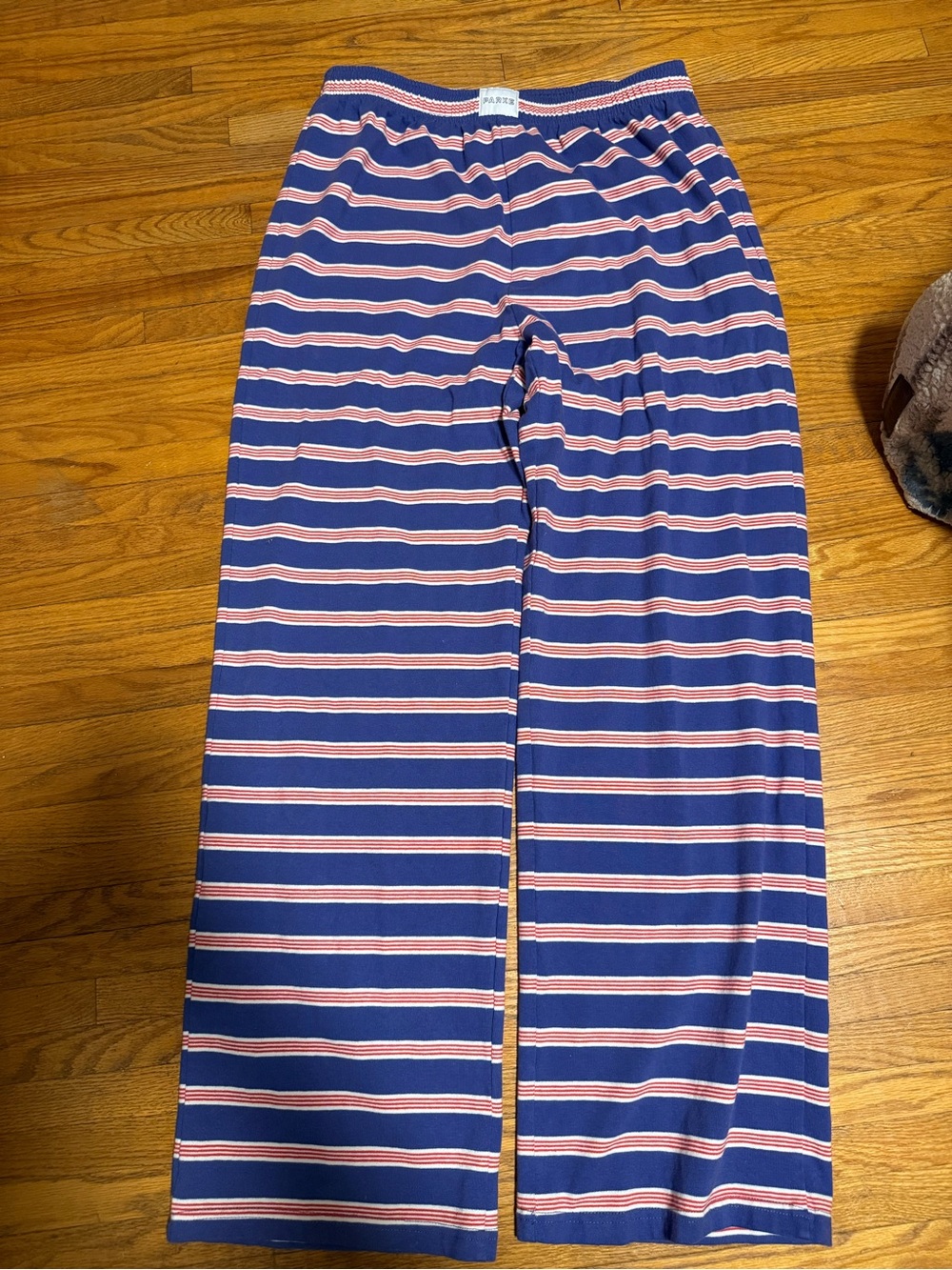 Parke. SOLD OUT. Striped Wide-Leg Lounge Pants in Navy and red